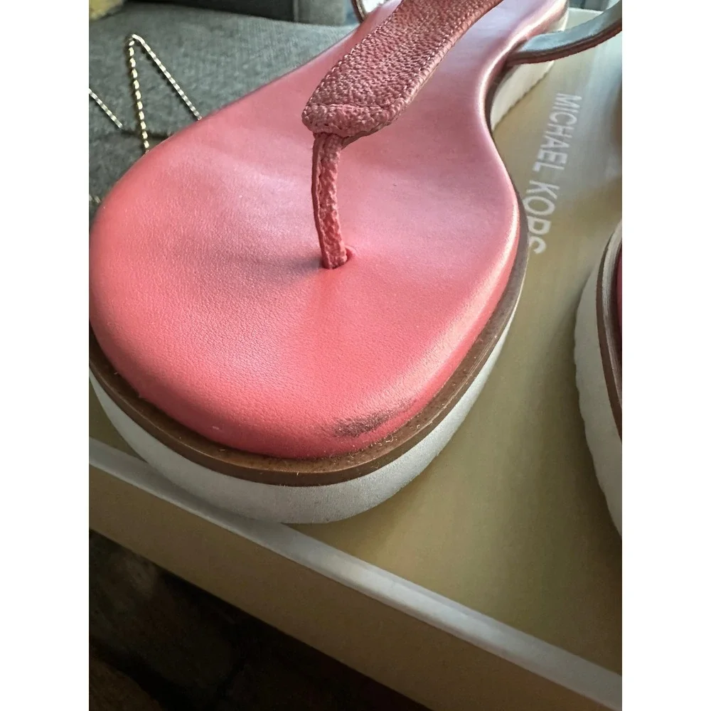 Michael Kors Women Pink Jilly MK Logo Thong Slingback Sandals 8.5M PV22A VGUC - Picture 3 of 10